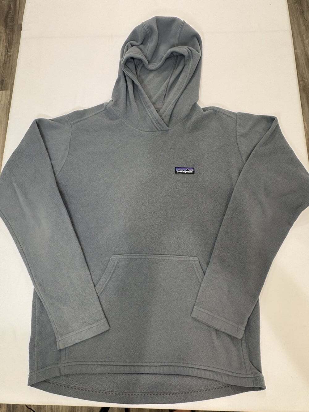 Patagonia Mens Gray Fleece Pullover Hoodie Logo Pockets Size S